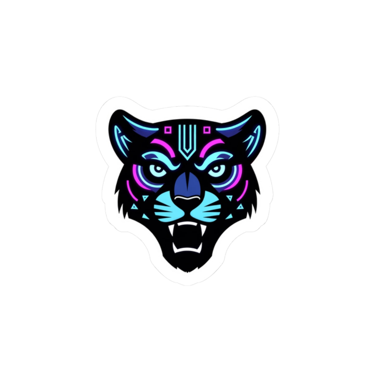 Futuristic Tiger Kiss-Cut Sticker — Retro Cyberpunk Panther Head Decal for Laptops & Gear