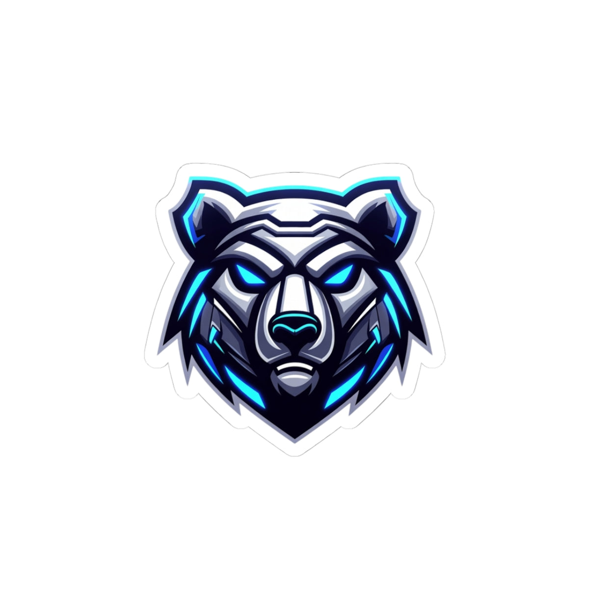 Cyber Ice Bear Kiss-Cut Sticker — Blue Neo Mascot Laptop Decal