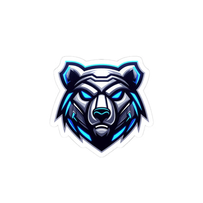 Cyber Ice Bear Kiss-Cut Sticker — Blue Neo Mascot Laptop Decal