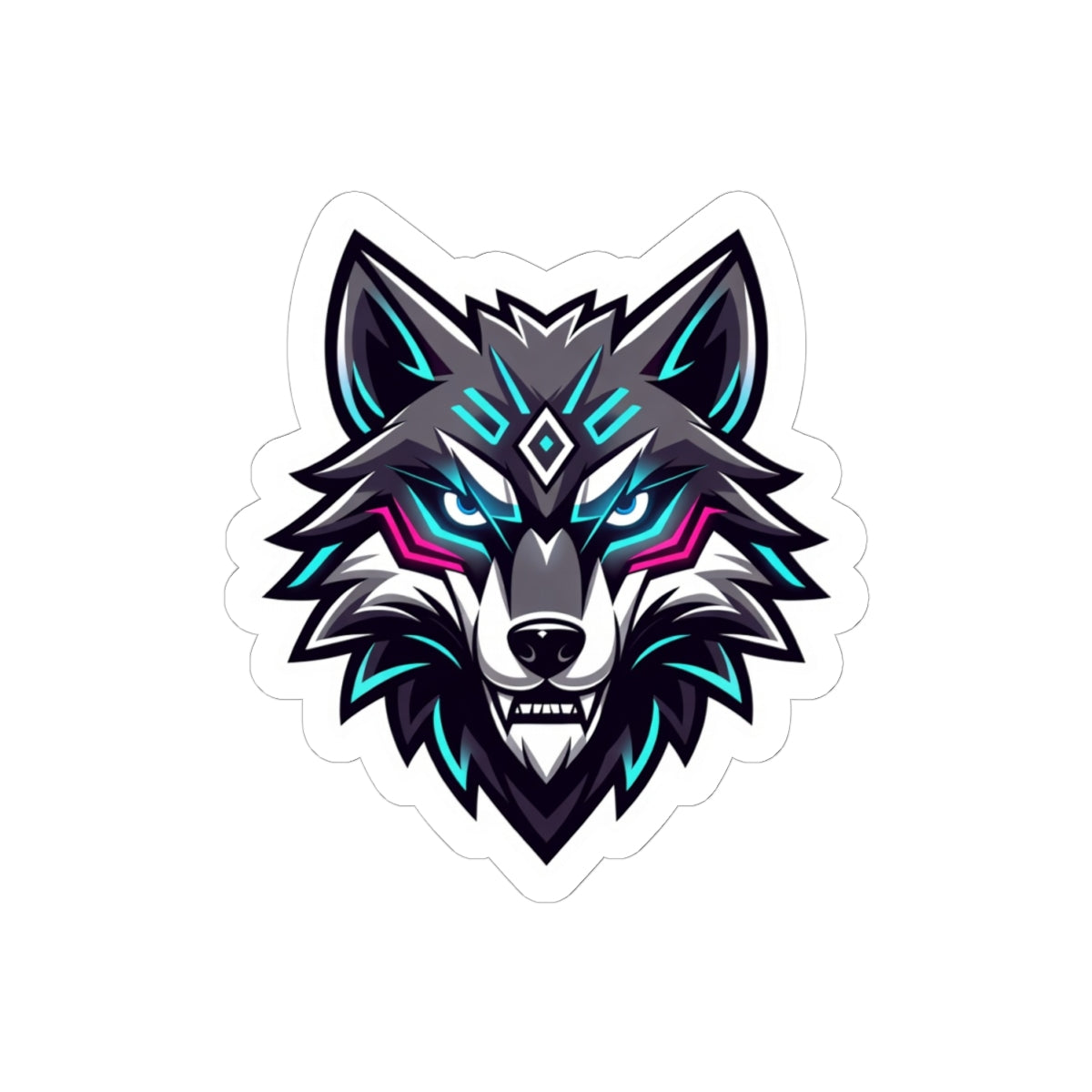 Neon Wolf Kiss-Cut Sticker — Cyber Wolf Laptop Decal