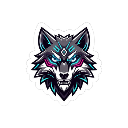 Neon Wolf Kiss-Cut Sticker — Cyber Wolf Laptop Decal