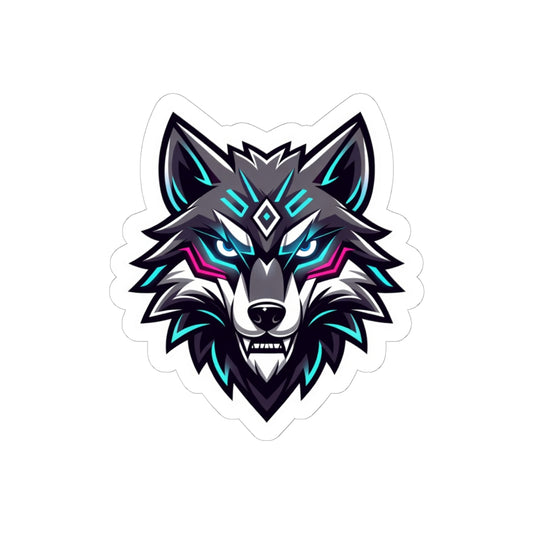 Neon Wolf Kiss-Cut Sticker — Cyber Wolf Laptop Decal