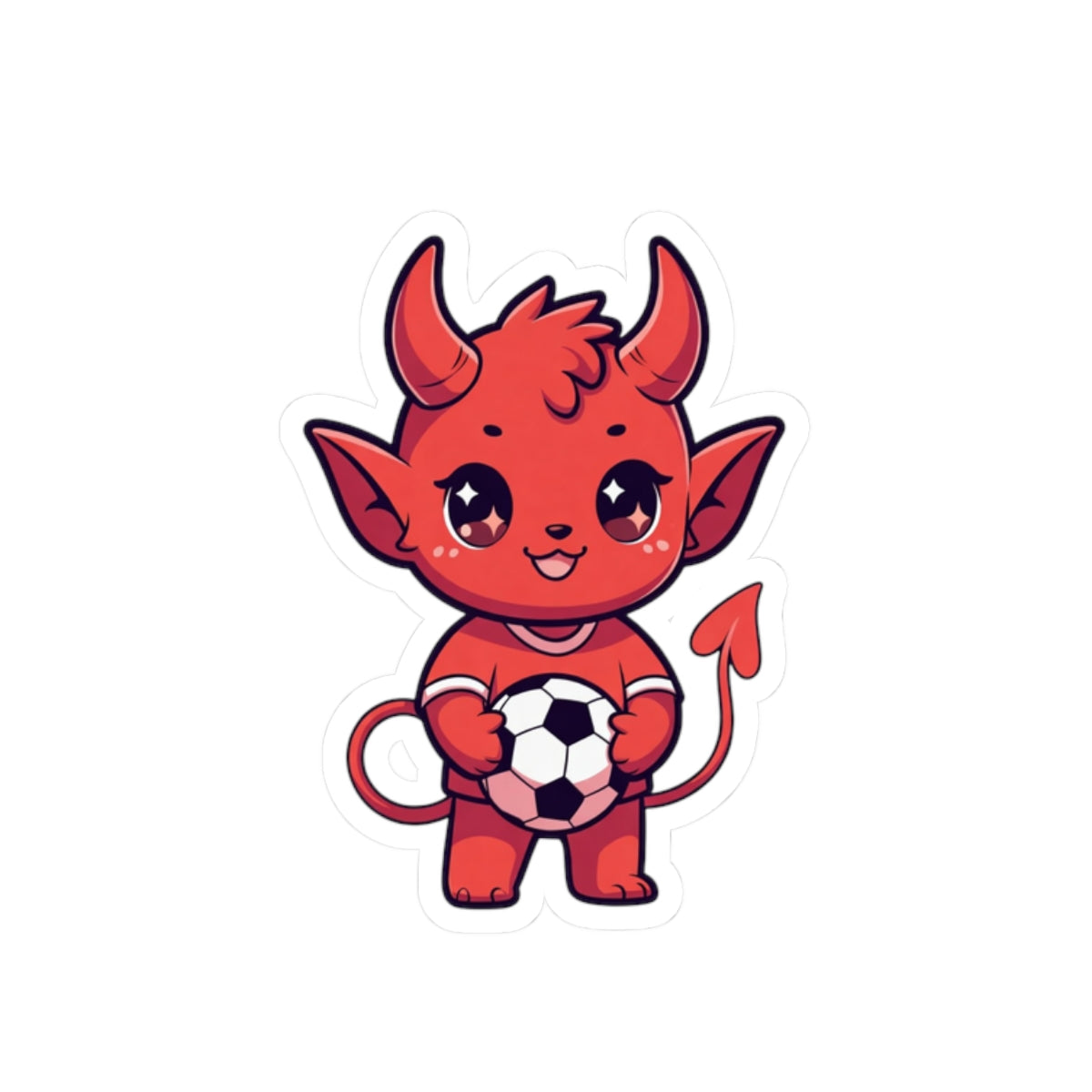 Cute Red Devil Soccer Sticker — Kiss-Cut Laptop Decal for Fans & Kids