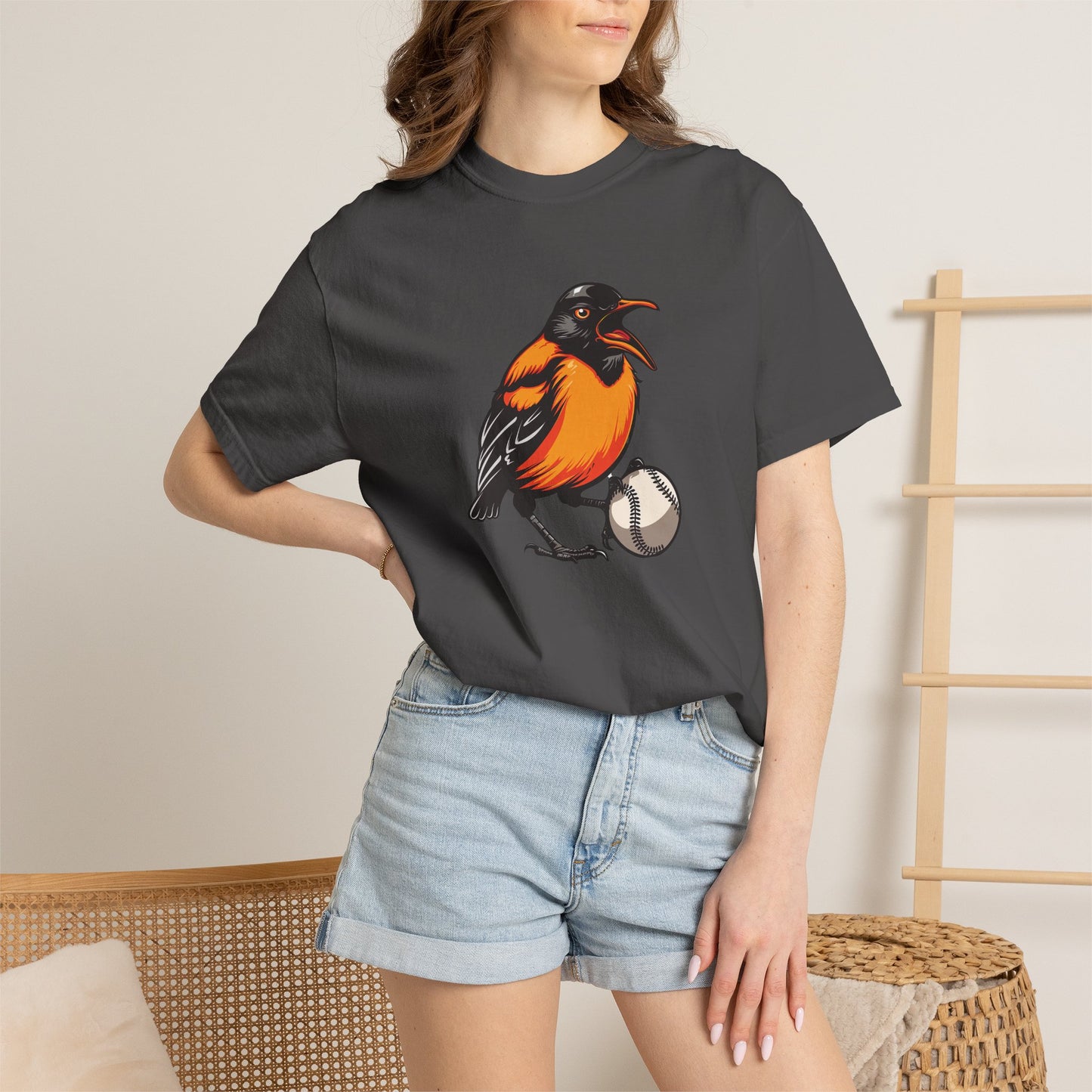 Angry Baltimore Oriole Baseball Mascot Tee — Custom Lastname & Number T-Shirt