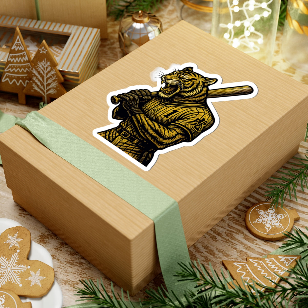Japanese Tiger Baseball Mascot Sticker - Fierce Athletic Design