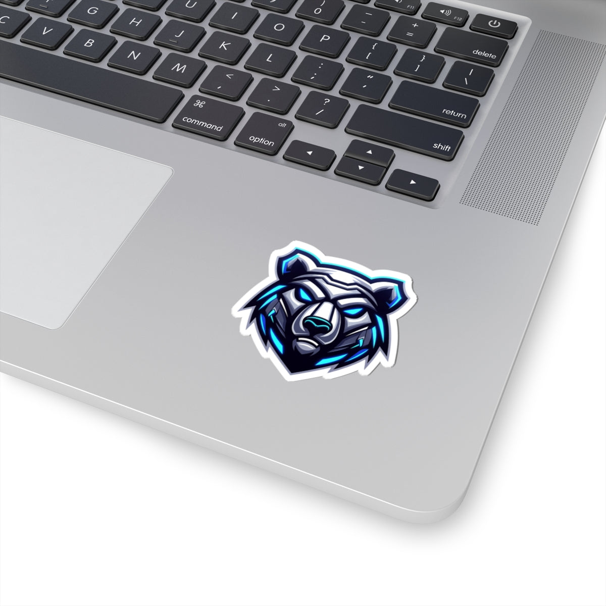 Cyber Ice Bear Kiss-Cut Sticker — Blue Neo Mascot Laptop Decal