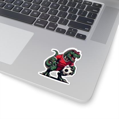 Angry Tyrannosaurus Soccer Sticker — Fierce T‑Rex Mascot Soccer Ball Decal