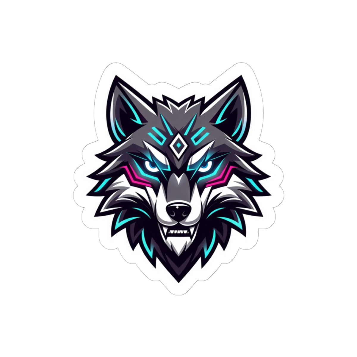 Neon Wolf Kiss-Cut Sticker — Cyber Wolf Laptop Decal