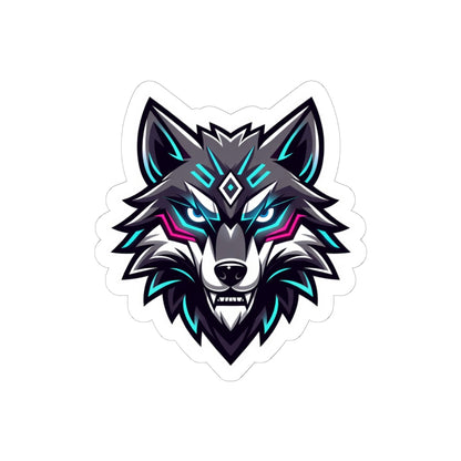 Neon Wolf Kiss-Cut Sticker — Cyber Wolf Laptop Decal