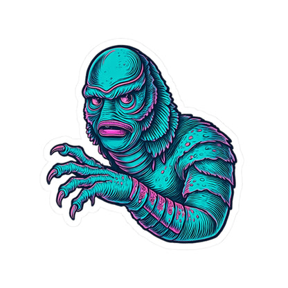 Retro Monster Kiss-Cut Sticker — Vibrant Creature from the Black Lagoon (Teal)