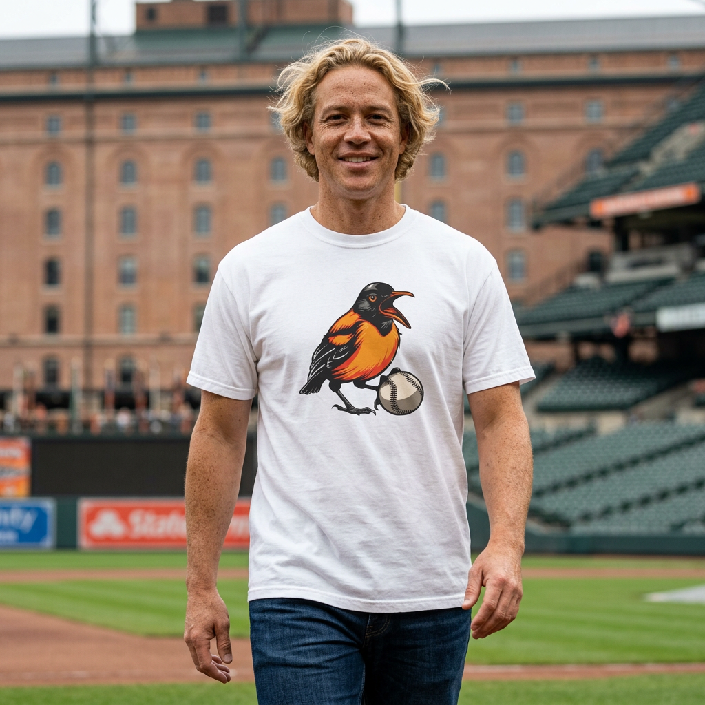 Angry Baltimore Oriole Baseball Mascot Tee — Custom Lastname & Number T-Shirt