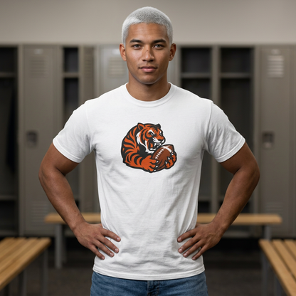 Bengal Tiger Football Graphic T-Shirt — Vintage Mascot Tee for Fans & Game Day