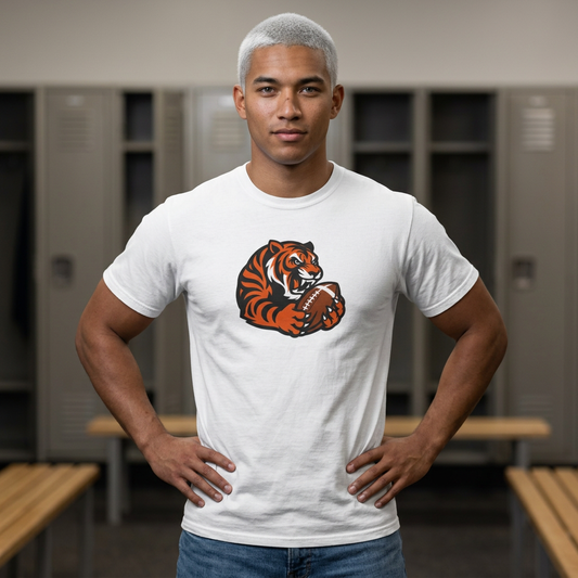 Bengal Tiger Football Graphic T-Shirt — Vintage Mascot Tee for Fans & Game Day