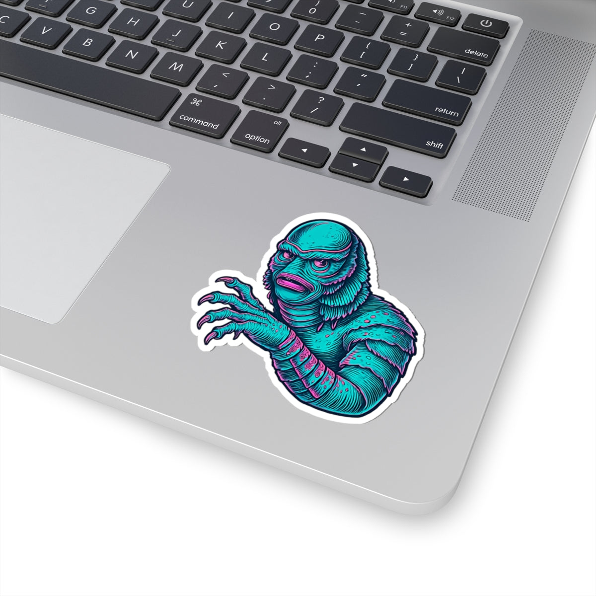 Retro Monster Kiss-Cut Sticker — Vibrant Creature from the Black Lagoon (Teal)
