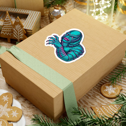 Retro Monster Kiss-Cut Sticker — Vibrant Creature from the Black Lagoon (Teal)