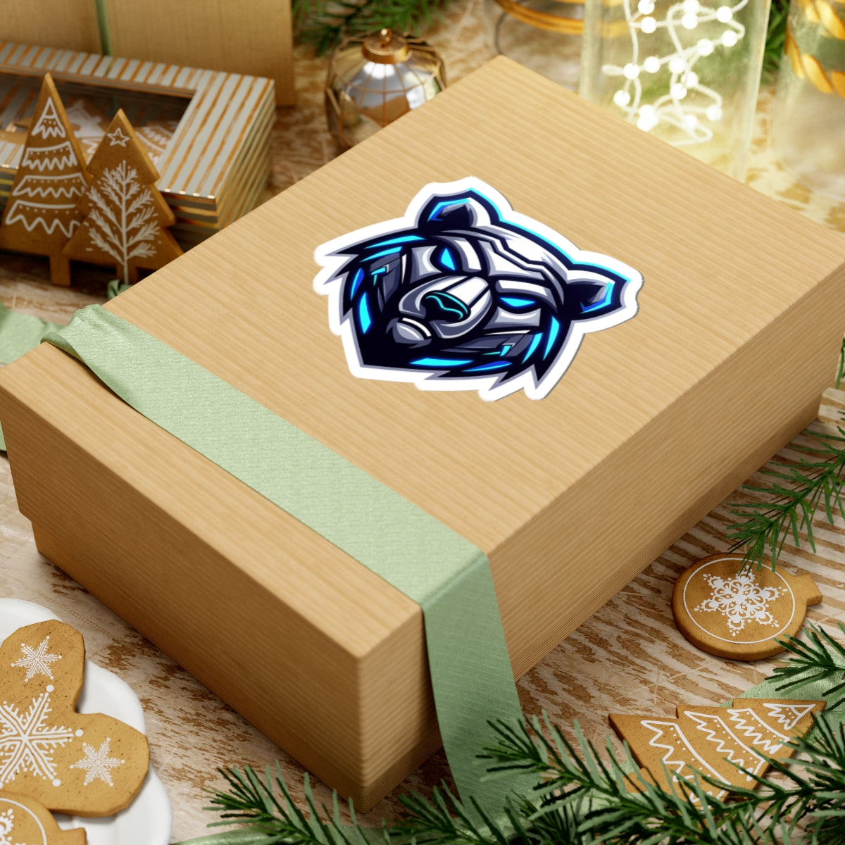 Cyber Ice Bear Kiss-Cut Sticker — Blue Neo Mascot Laptop Decal