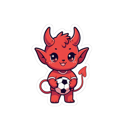 Cute Red Devil Soccer Sticker — Kiss-Cut Laptop Decal for Fans & Kids