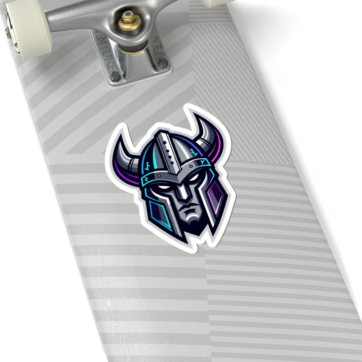 Cyber Vikings Team Mascot Logo Kiss-Cut Sticker — Neon Warrior Laptop Decal