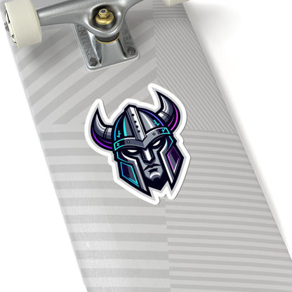 Cyber Vikings Team Mascot Logo Kiss-Cut Sticker — Neon Warrior Laptop Decal