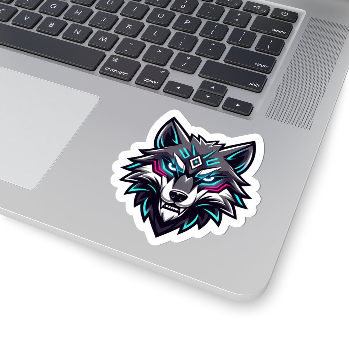 Neon Wolf Kiss-Cut Sticker — Cyber Wolf Laptop Decal