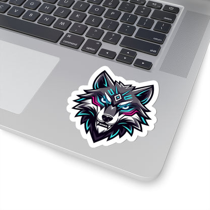 Neon Wolf Kiss-Cut Sticker — Cyber Wolf Laptop Decal