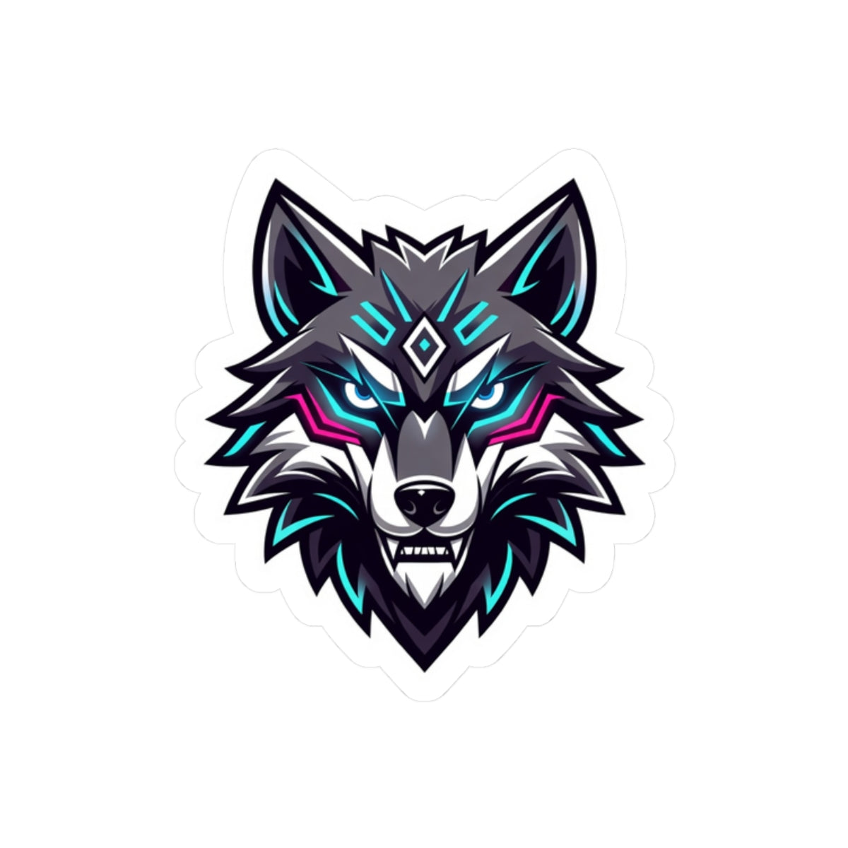 Neon Wolf Kiss-Cut Sticker — Cyber Wolf Laptop Decal