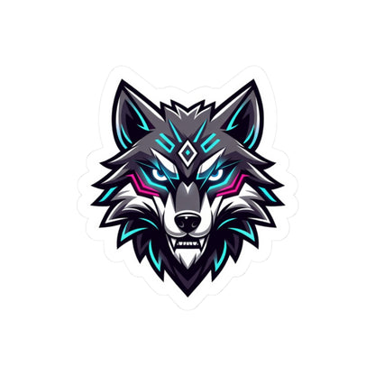 Neon Wolf Kiss-Cut Sticker — Cyber Wolf Laptop Decal