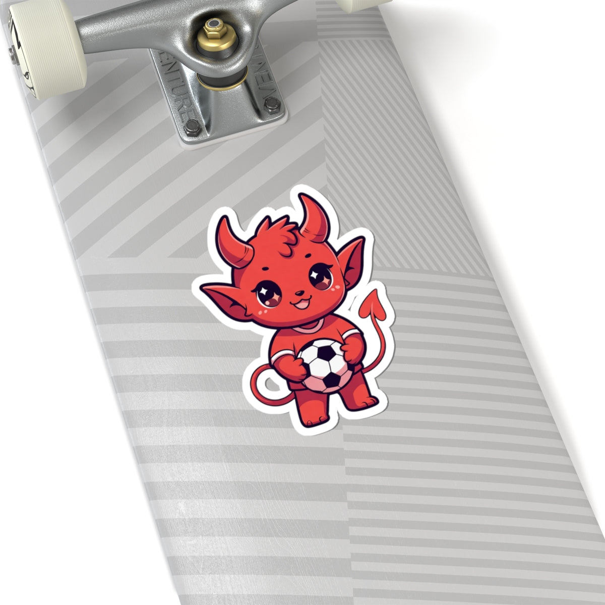 Cute Red Devil Soccer Sticker — Kiss-Cut Laptop Decal for Fans & Kids