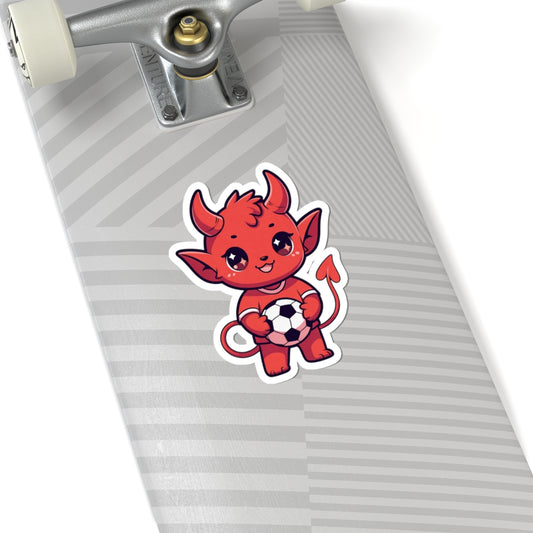Cute Red Devil Soccer Sticker — Kiss-Cut Laptop Decal for Fans & Kids