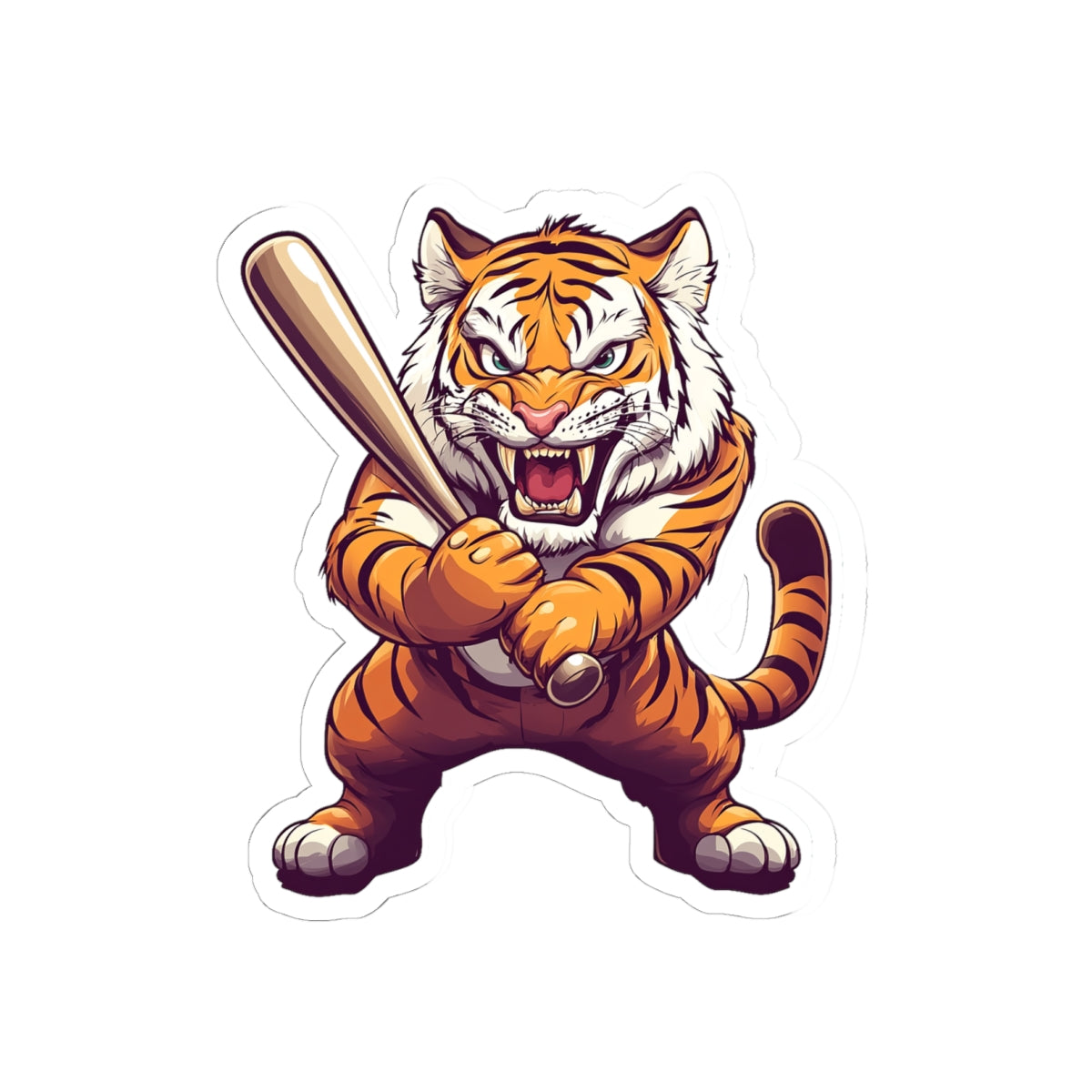Angry Tigers Baseball Mascot Sticker — Fierce Mascot Kiss-Cut Vinyl Sticker