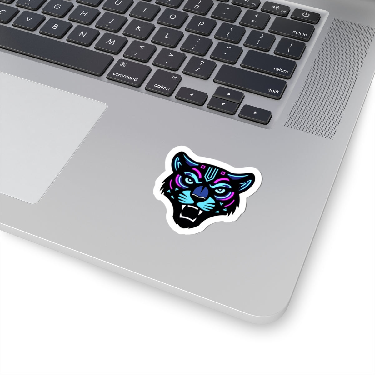 Futuristic Tiger Kiss-Cut Sticker — Retro Cyberpunk Panther Head Decal for Laptops & Gear