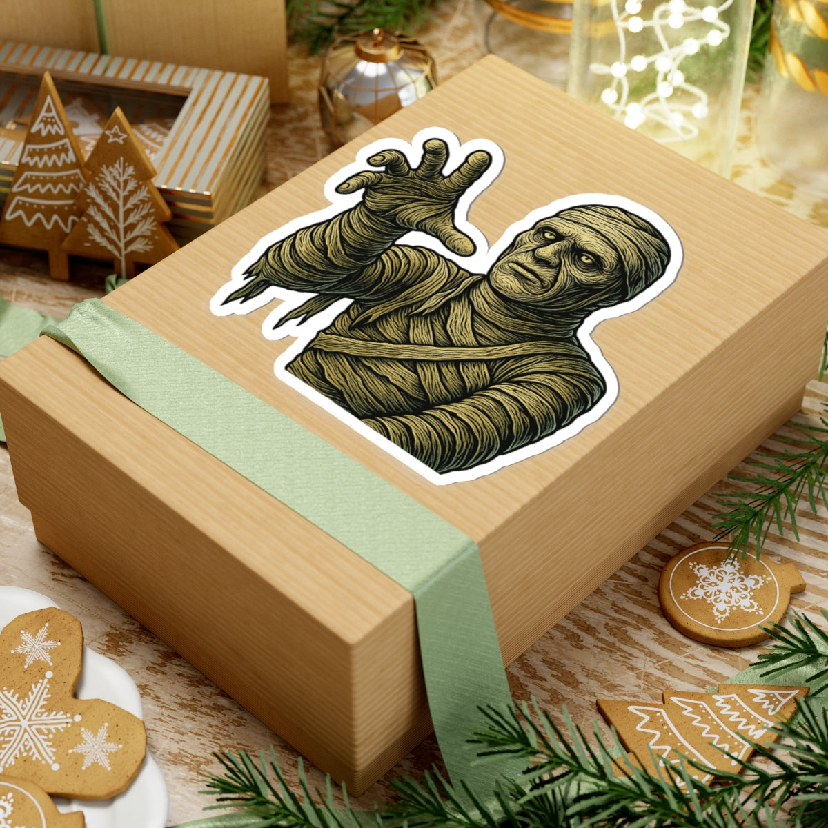 Mummy Horror Kiss-Cut Sticker – Vintage Monster Decal for Halloween Laptops & Scrapbooks