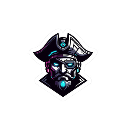 Cyber Pirate Mascot Logo Sticker — Futuristic Pirate Sticker for Laptops, Consoles & Gear
