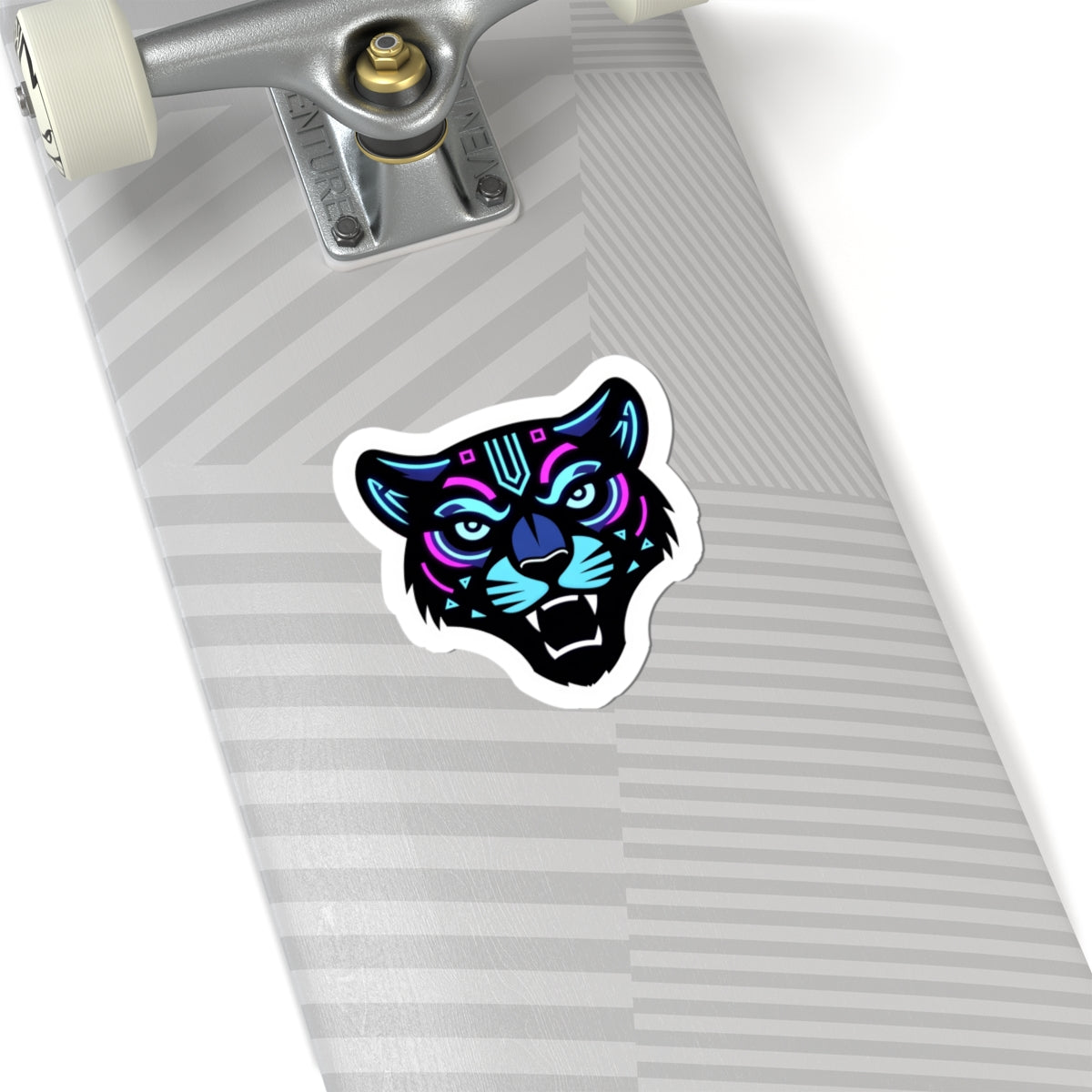 Futuristic Tiger Kiss-Cut Sticker — Retro Cyberpunk Panther Head Decal for Laptops & Gear