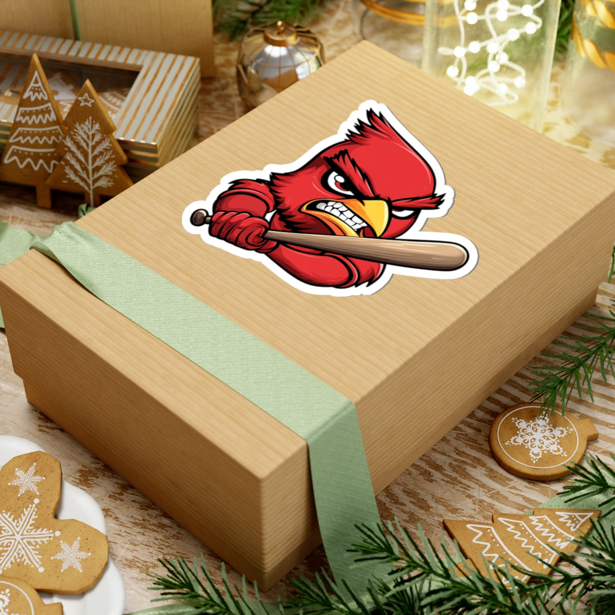 Angry Cardinals Baseball Mascot Sticker — Kiss-Cut Team Mascot Decal for Laptops, Water Bottles & Gear