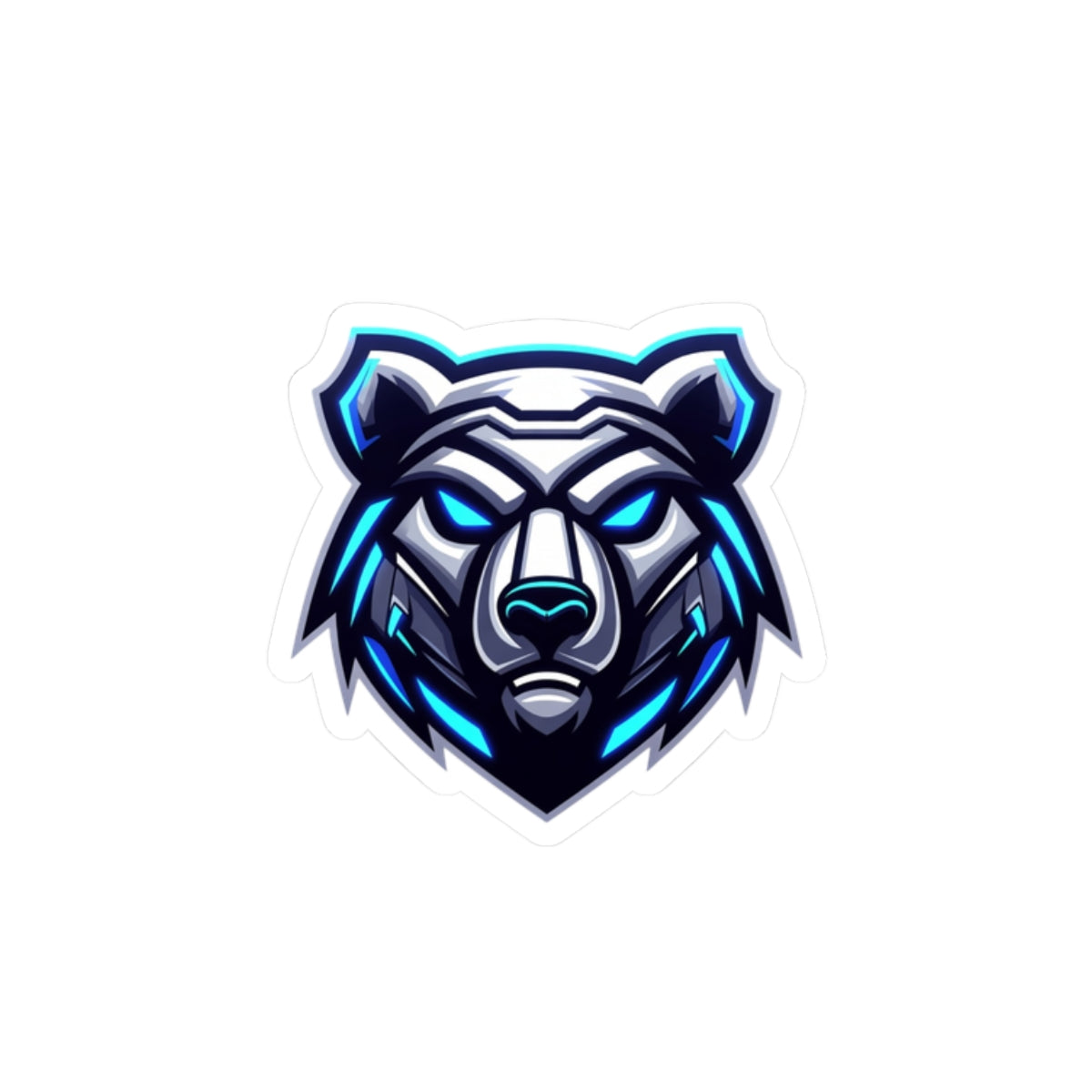 Cyber Ice Bear Kiss-Cut Sticker — Blue Neo Mascot Laptop Decal