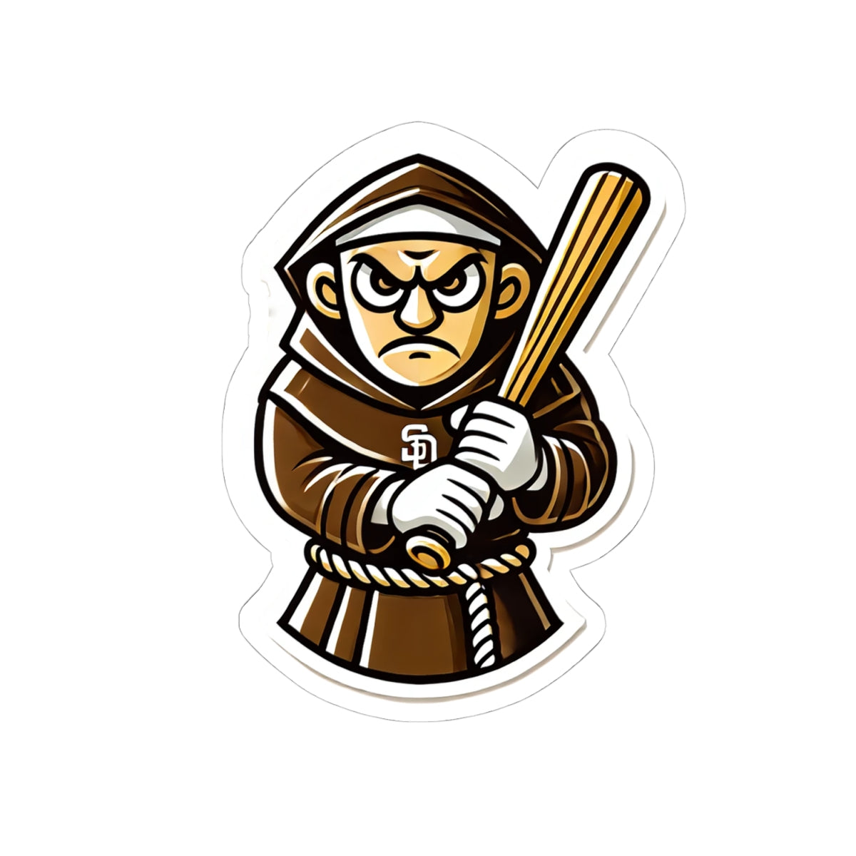 Angry Padre Baseball Friar Kiss-Cut Vinyl Sticker | Bold Mascot Decal
