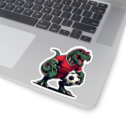 Angry Tyrannosaurus Soccer Sticker — Fierce T‑Rex Mascot Soccer Ball Decal