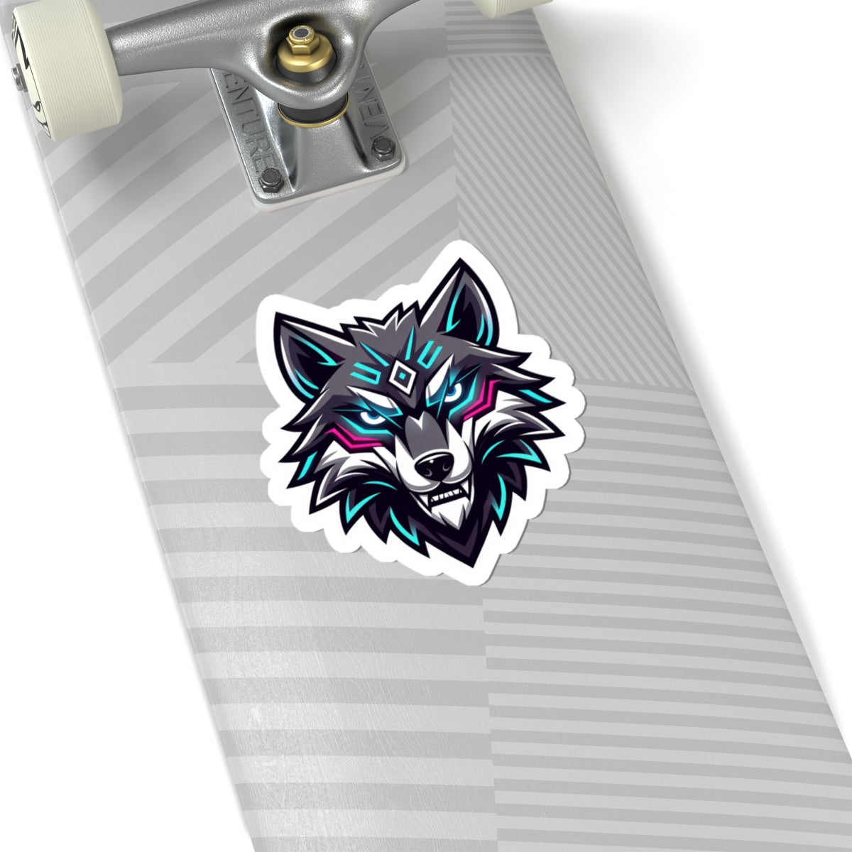 Neon Wolf Kiss-Cut Sticker — Cyber Wolf Laptop Decal
