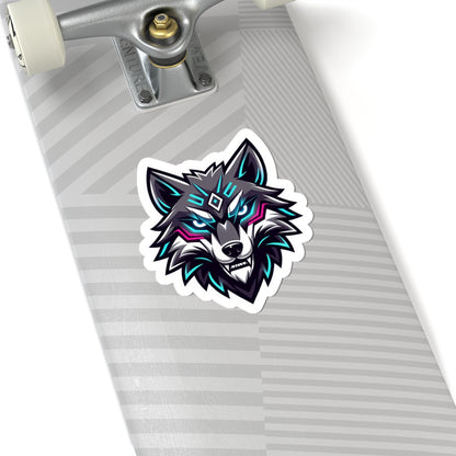 Neon Wolf Kiss-Cut Sticker — Cyber Wolf Laptop Decal