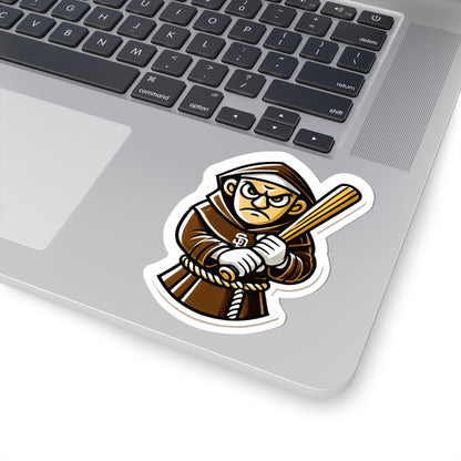 Angry Padre Baseball Friar Kiss-Cut Vinyl Sticker | Bold Mascot Decal