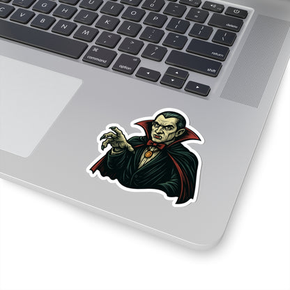 Vampire Dracula Kiss-Cut Sticker — Retro Horror Vampire Decal for Laptops & Halloween