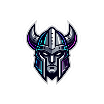 Cyber Vikings Team Mascot Logo Kiss-Cut Sticker — Neon Warrior Laptop Decal