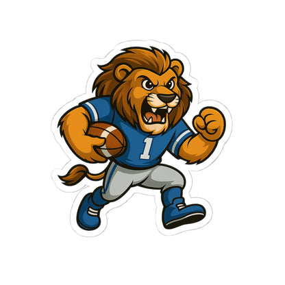 Lion Football Player Sticker — Fierce Mascot Kiss-Cut Decal for Laptops & Gear