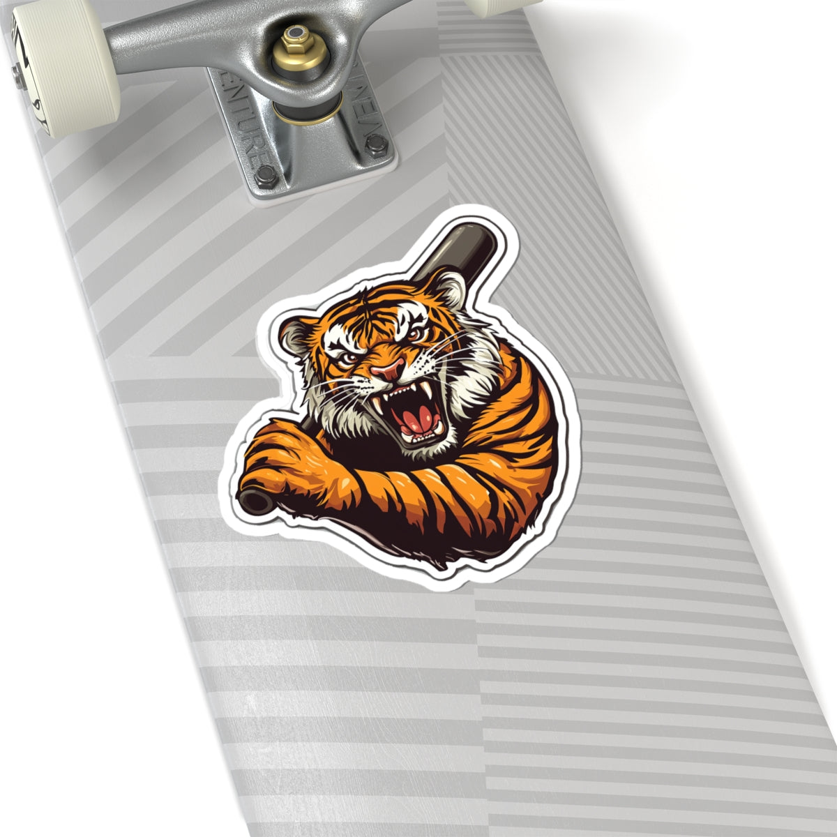 Roaring Tiger Baseball Bat Sticker — Fierce Tiger Kiss-Cut Decal for Laptops & Gear