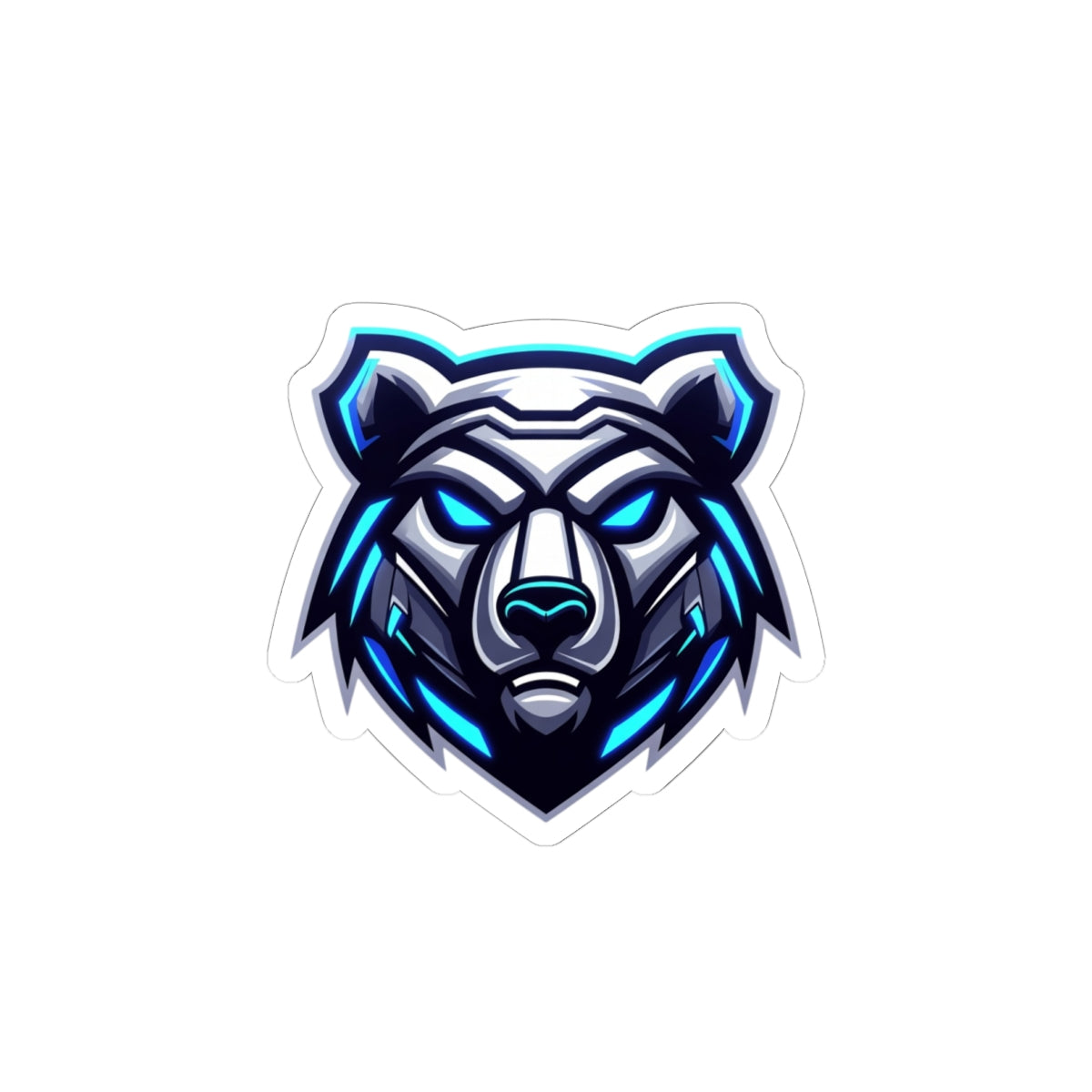 Cyber Ice Bear Kiss-Cut Sticker — Blue Neo Mascot Laptop Decal
