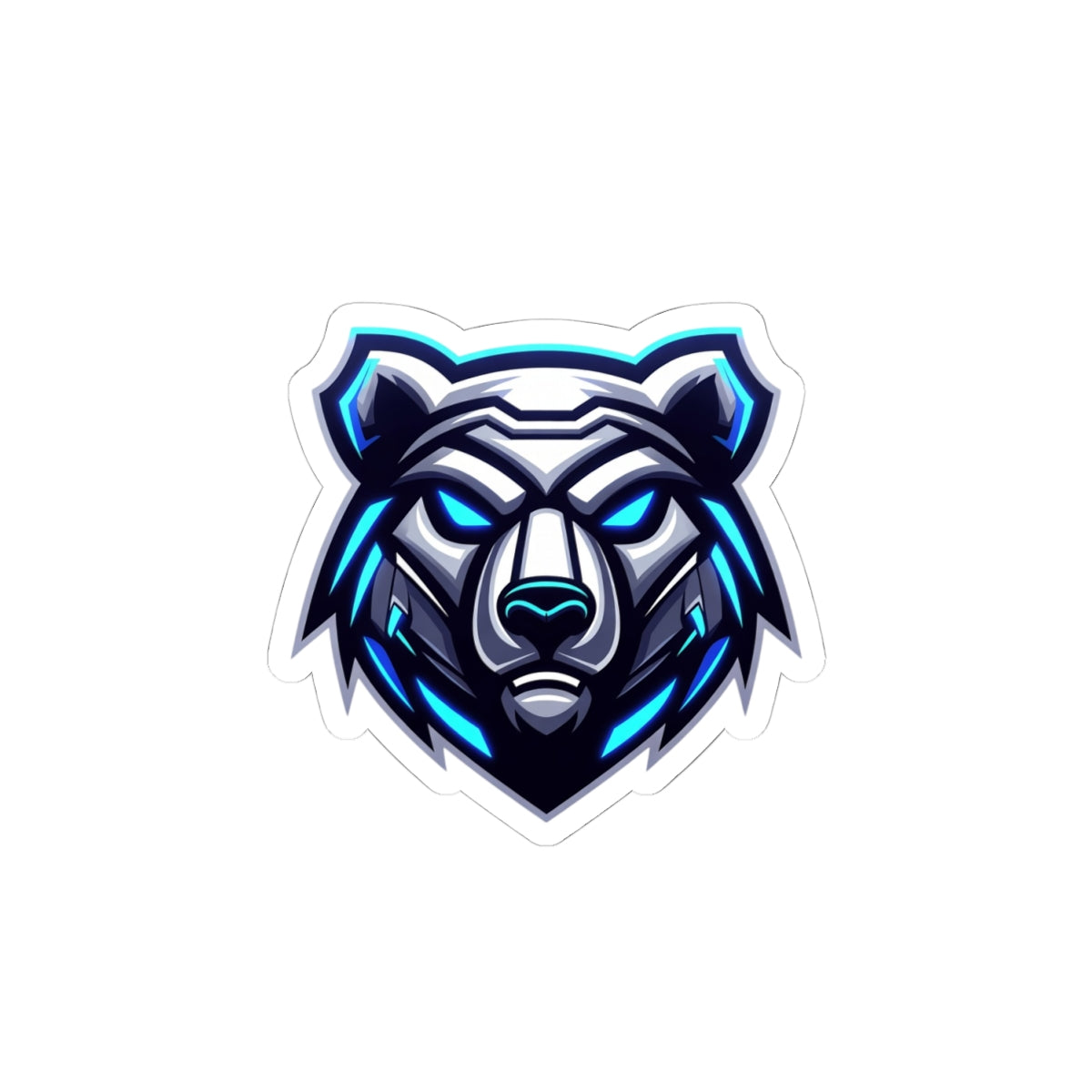 Cyber Ice Bear Kiss-Cut Sticker — Blue Neo Mascot Laptop Decal