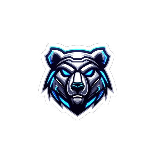 Cyber Ice Bear Kiss-Cut Sticker — Blue Neo Mascot Laptop Decal