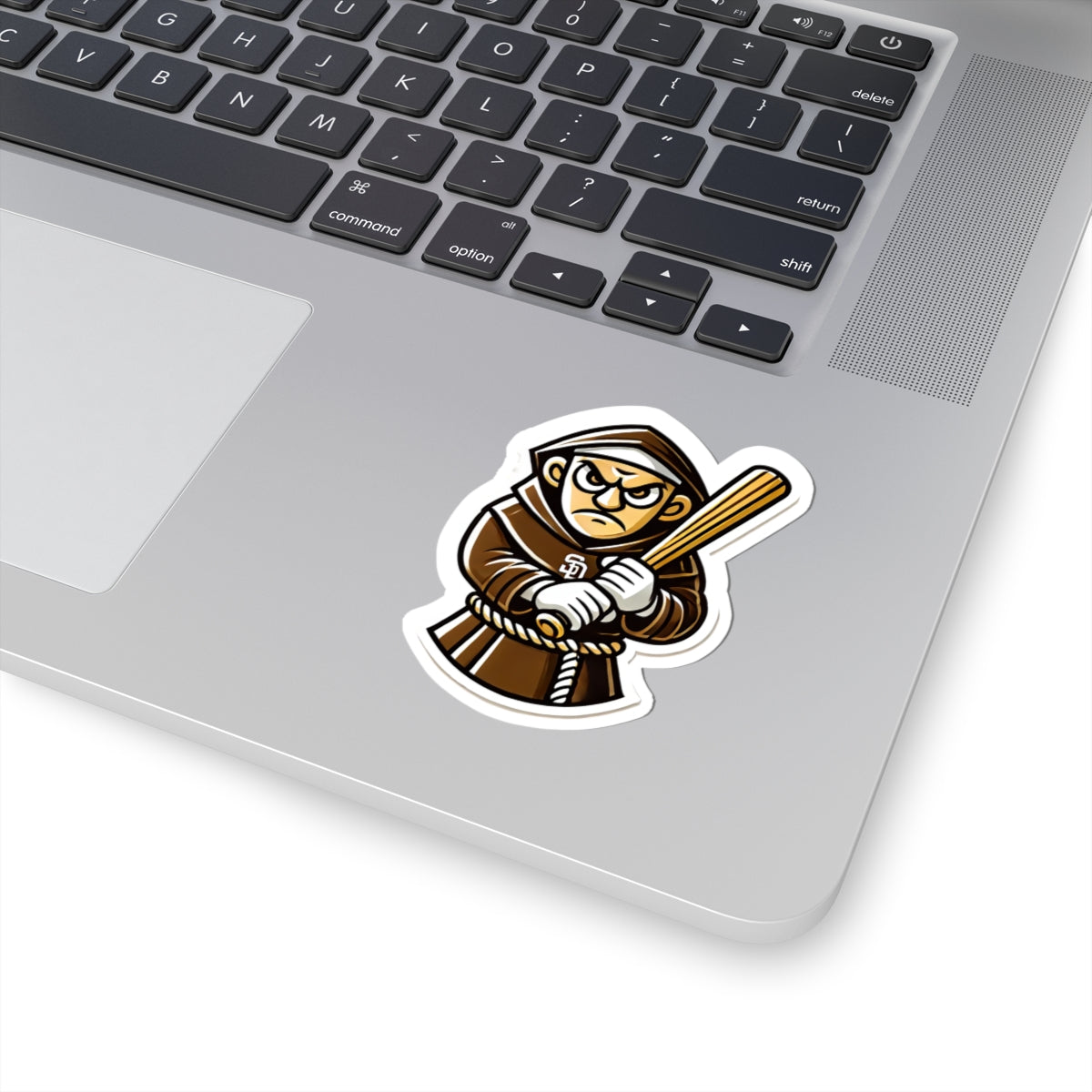 Angry Padre Baseball Friar Kiss-Cut Vinyl Sticker | Bold Mascot Decal