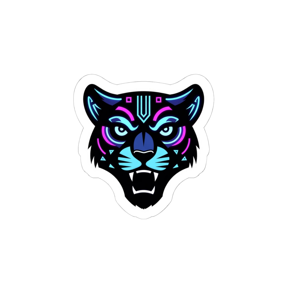 Futuristic Tiger Kiss-Cut Sticker — Retro Cyberpunk Panther Head Decal for Laptops & Gear